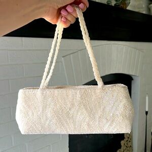 Vintage Antique Ivory Beaded Evening Bag Purse Handbag